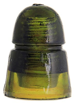 CD 145 (Dome) H {Hemingray product}, Deep Olive Green w/ Heavy Amber Swirling; Tough Hemingray!
