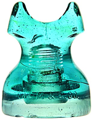 CD 254 M.& E.CO., Light Blue Aqua; Great "ear glass" with amber and bubbles!