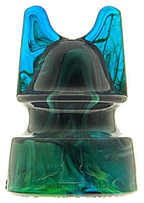 H & H Commemorative, Inky Cobalt Blue w/ Green & White Slag Glass ; Swirls, swirls, swirls!