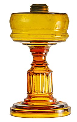 "Stanbury" pattern Hemingray Oil Lamp, Golden Amber; Light up your Hemingray collection!