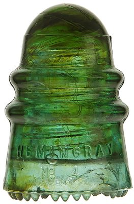 CD 124 HEMINGRAY / No 4, Aqua w/ Heavy Amber Swirls; Fantastic loops of amber!