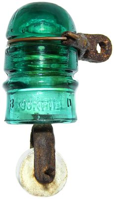 Brodie Tree Insulator w/ CD 112 Brookfield, Aqua w/ hardware; less common than the "Holmes Tree Insulator"