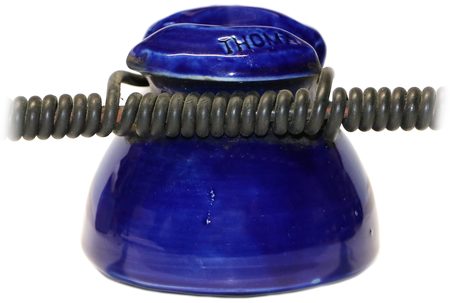 Two Porcelain Insulators w/ Tie Wire, Cobalt Blue; 36" long wire tie/splice!