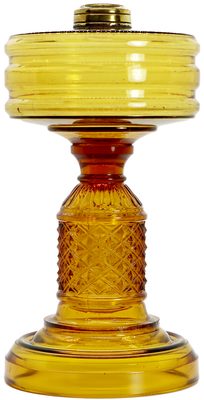 Glass Stand Lamp {"Vera" pattern}, Golden Amber; Much less common pattern for a Hemingray lamp!