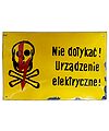 Porcelain Enamel Sign {Poland}, Black lettering and a Red lightning bolt on a Yellow background; And check out the other signs!
