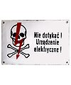 Porcelain Enamel Sign {Poland}, Black lettering and a Red lightning bolt on a White background; Classic white background and landscape orientation!