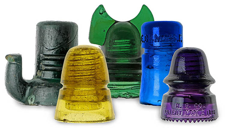 A group a glass insulators featured in Bill and Jill Insulaors auction 160.