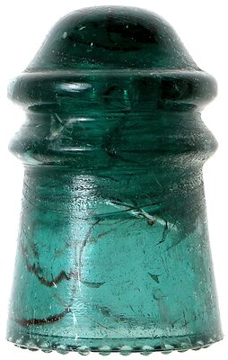 CD 106 {Unembossed Zicme} {Colombia}, Teal w/ Red Streaks; Crude and swirls and streaks around the insulator