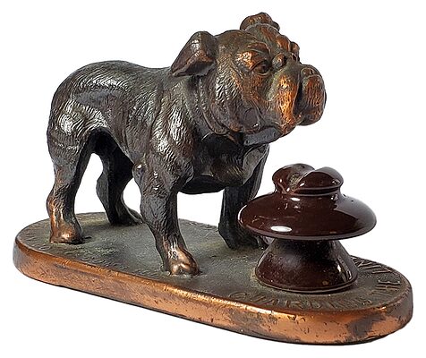 ILLINOIS ELECTRIC PORCELAIN COMPANY Bulldog Paperweight, Bronze w/ Felt Bottom; Scarce Go-With!