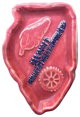 Ashtray: Illinois Manufacturers' Association, Rose Pink w/ Cobalt Blue Lettering; Neat "ashtray" or "doodad holder"