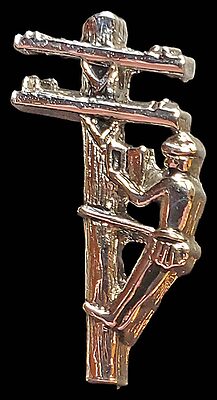Tie-tack w/ Lineman on Pole, Silver-colored; Stunningly detailed tie-tack
