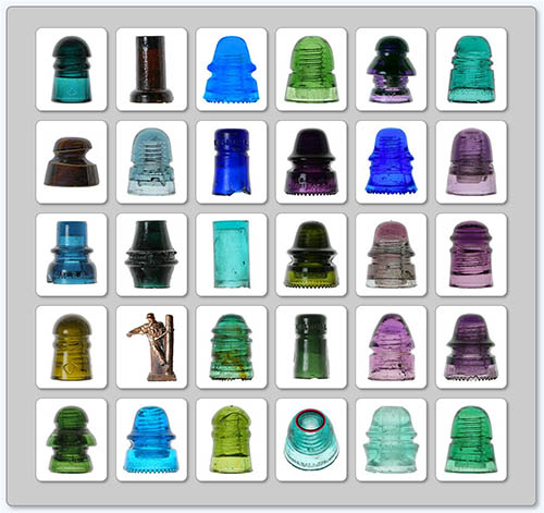 A group a glass insulators featured in Bill and Jill Insulaors auction 165.